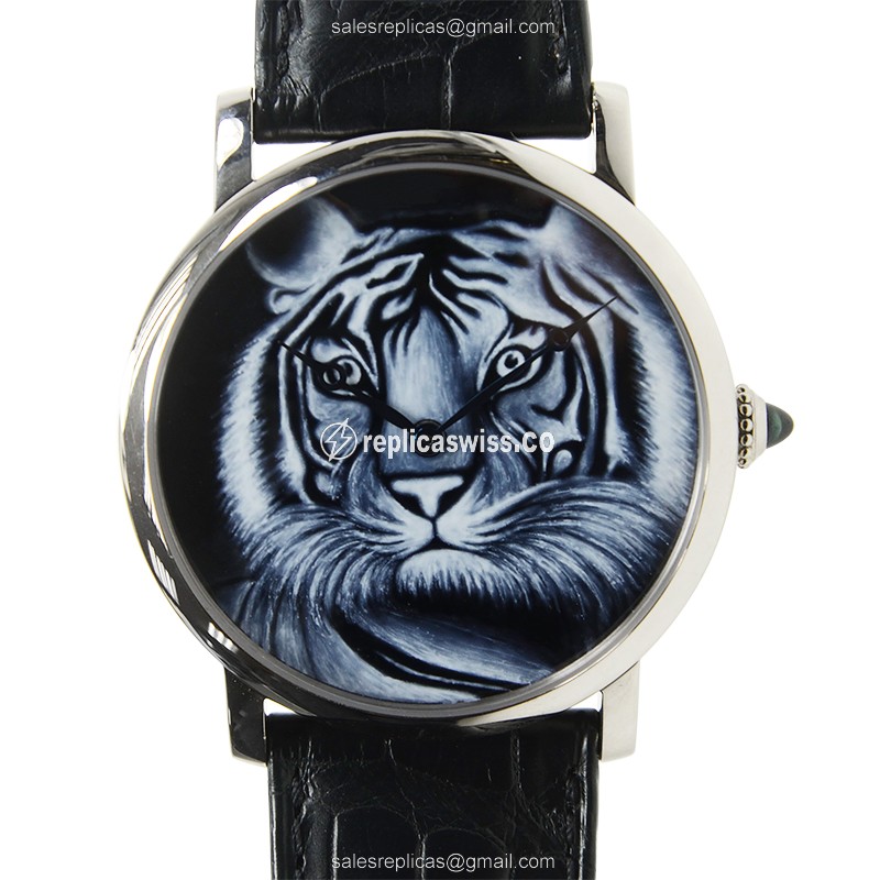 Cartier Rotonde De Cartier - Manual - 18kt Gold - Black - Alligator Black Clasp