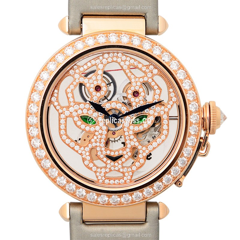 Cartier Pasha Replica - Manual Wind - 18kt Rose Gold - Diamonds - Skull Dial