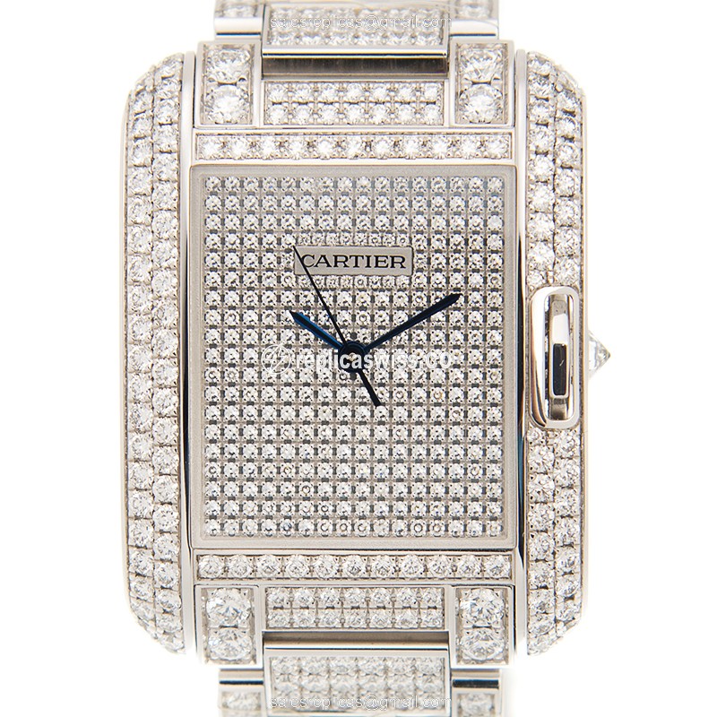 Cartier TANK Replica - Automatic - 18kt White Gold - Diamond - Silver Dial - Luxury Replica TANK Watch