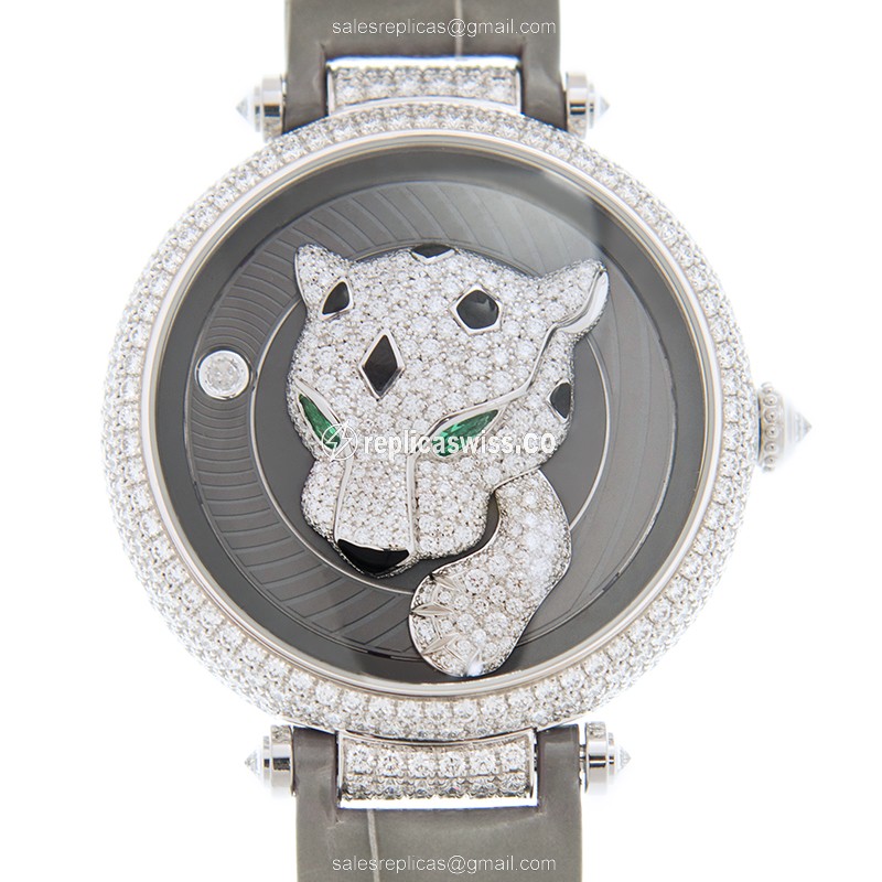 Cartier Bestiaire Replica - Automatic - 18kt White Gold - Diamond - Gray Dial