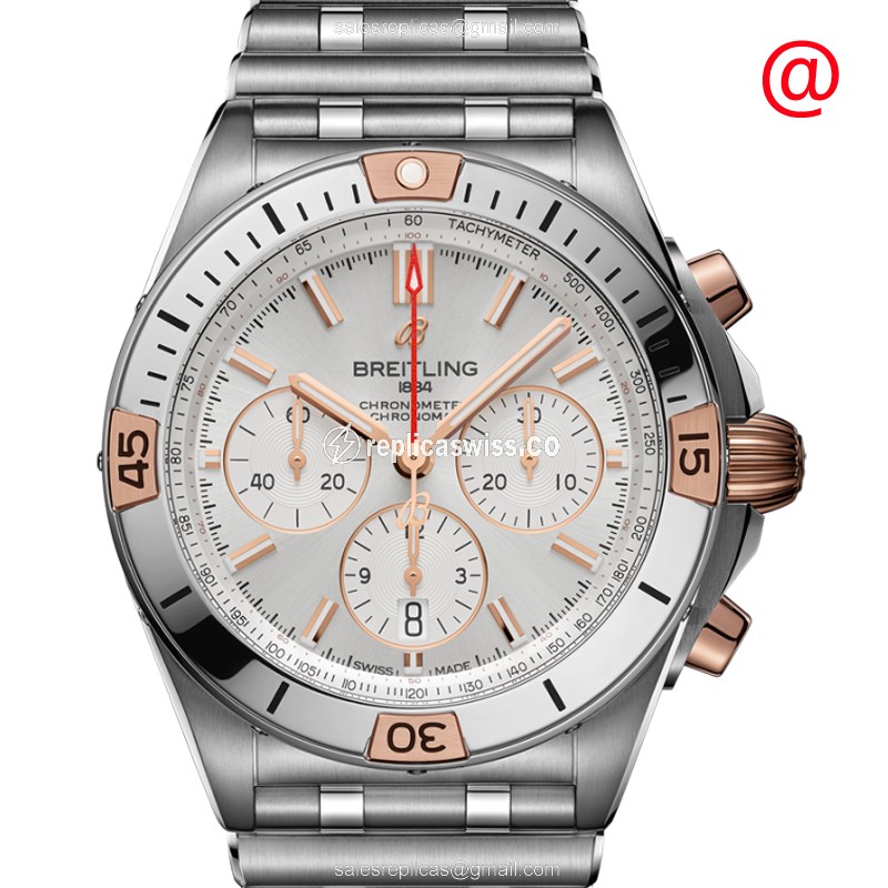 Breitling Chronomat B01 Replica - Automatic - 18kt Rose Gold & Steel - Silver Dial