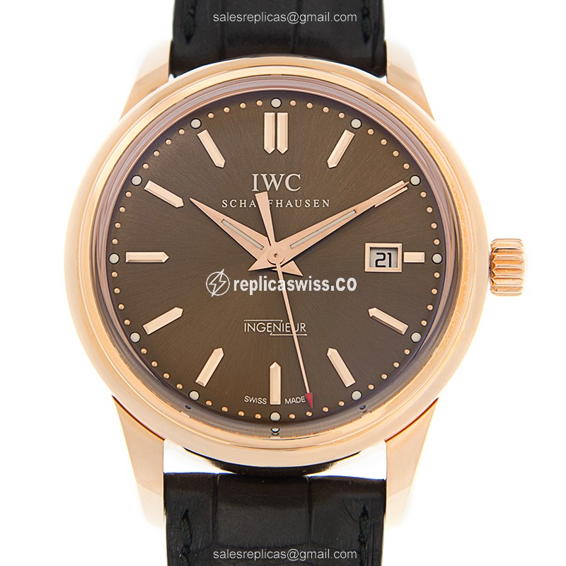 IWC Ingenieur Replica - Automatic - 18kt Rose Gold - Gray Dial - Black Alligator Strap - Luxury Replica INGENIEUR Watch
