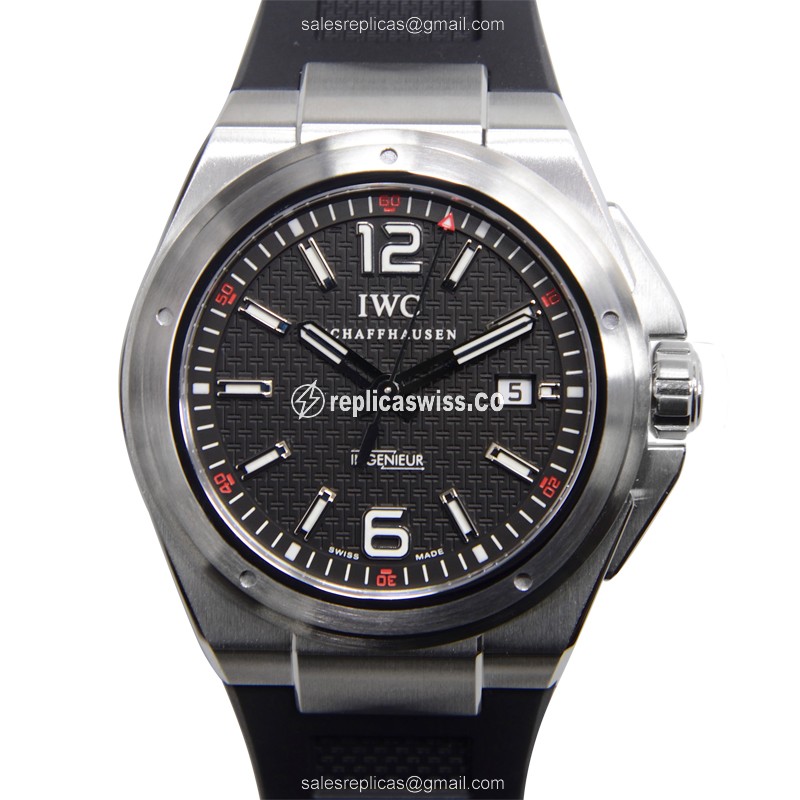 IWC Ingenieur Replica - Automatic - Stainless Steel - Black Dial - Rubber Strap - Buckle Clasp - Luxury Replica INGENIEUR Watch