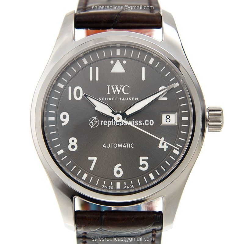IWC PILOTS Replica - Automatic - Stainless Steel - Gray Dial - Brown Alligator Strap - Luxury Replica PILOTS Watch