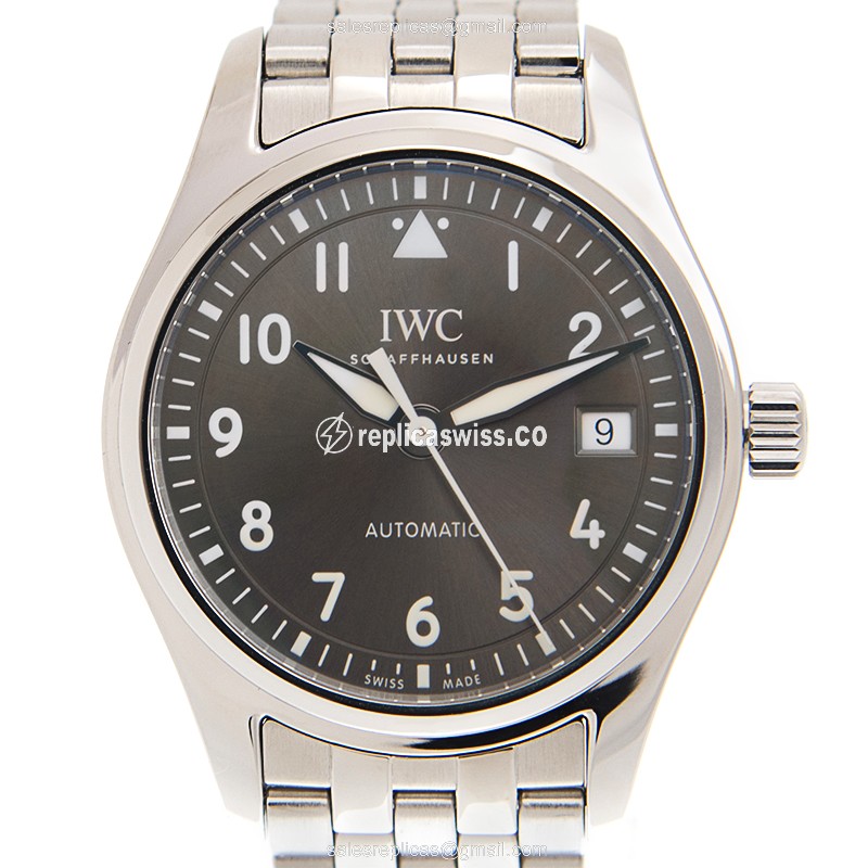 IWC PILOTS Replica - Automatic - Stainless Steel - Gray Dial - Silver Steel Strap - Luxury Replica PILOTS Watch
