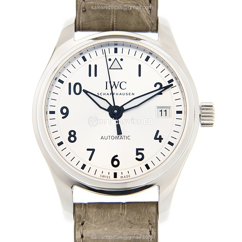 IWC PILOTS Replica - Automatic - Stainless Steel - Silver Dial - Grey Alligator Strap