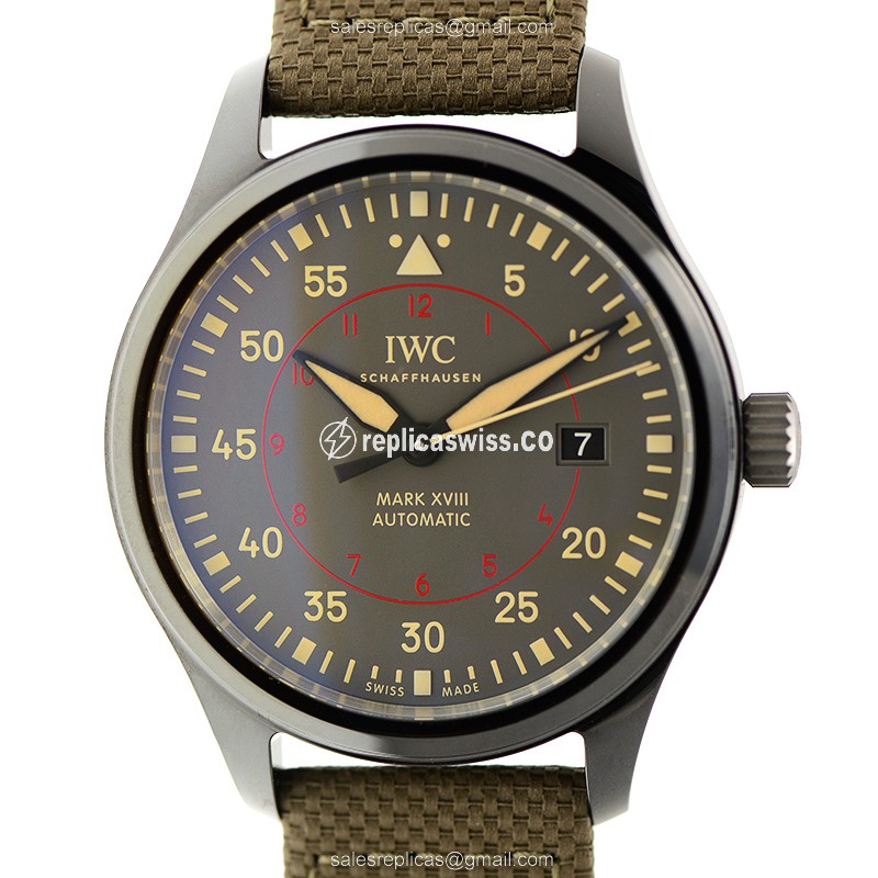 IWC PILOTS Replica - Automatic - Ceramics Case - Gray Dial - Green Cowhide Strap - Luxury Replica PILOTS Watch