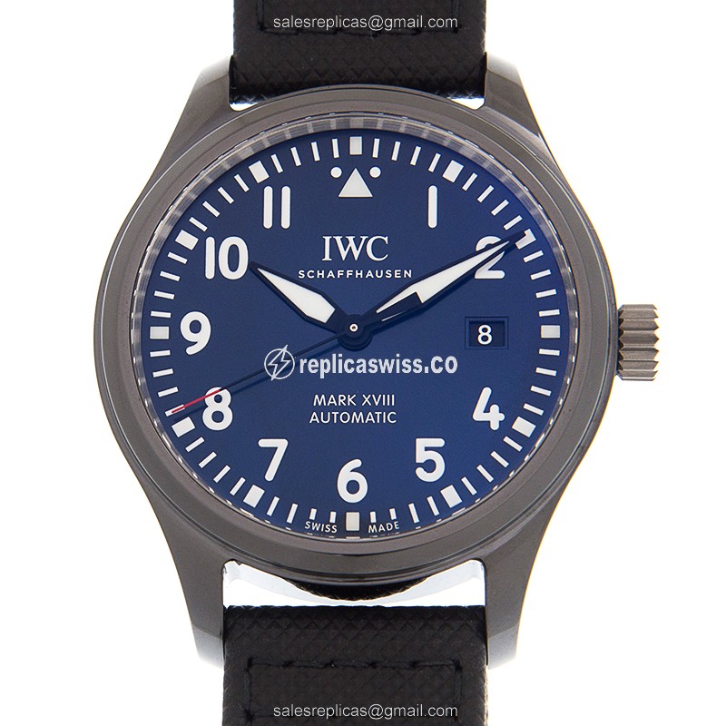IWC PILOTS Replica - Automatic - Blue Dial - Steel Case - Leather Strap - Black Buckle