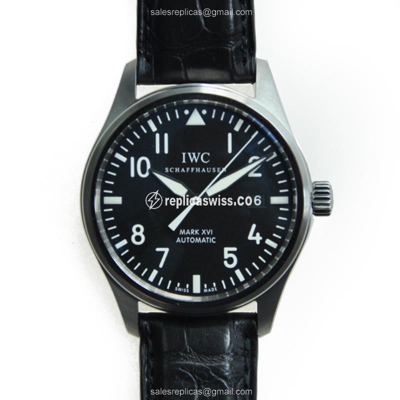 IWC PILOTS Replica - Automatic - Stainless Steel - Black Dial - Alligator Black Strap