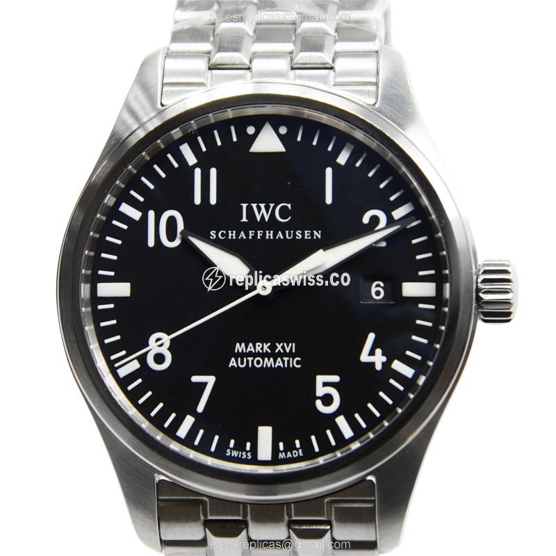 IWC PILOTS Replica - Automatic - Stainless Steel - Black Dial - Silver Steel Strap
