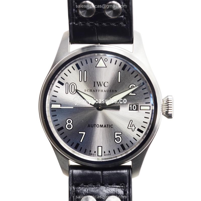 IWC PILOTS Automatic - Stainless Steel - Silver Dial - Black Alligator Strap - Sapphire Crystal - Buckle Clasp - Luxury Replica PILOTS Watch