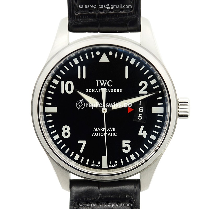 IWC PILOTS Replica - Automatic - Stainless Steel - Black Dial - Alligator Strap - Sapphire Crystal