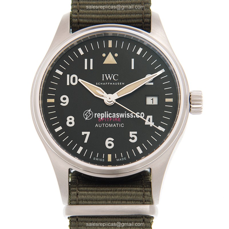 IWC PILOTS Replica - Automatic - Black Dial - Green Canvas Strap - Buckle Clasp - Luxury Replica PILOTS Watch