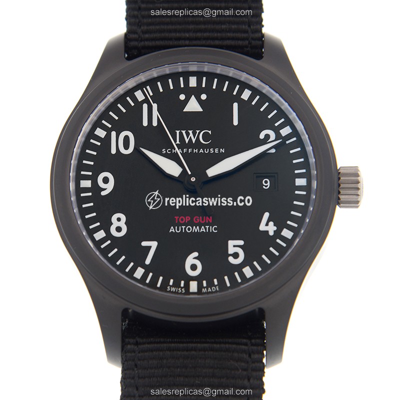 IWC IW326901 PILOTS Replica - Automatic Ceramic - Black Dial - Canvas Strap - Black Buckle - Luxury Replica PILOTS Watch