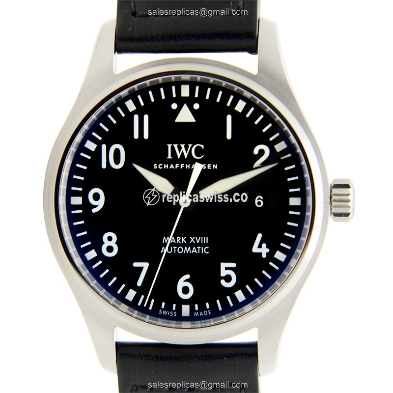IWC PILOTS Replica - Automatic - Black Dial - Steel Case - Black Cowhide Strap