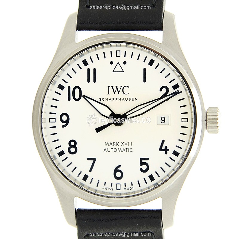 IWC PILOTS Replica - Automatic - Stainless Steel - White Dial - Black Cowhide - Buckle Clasp - Luxury Replica PILOTS Watch