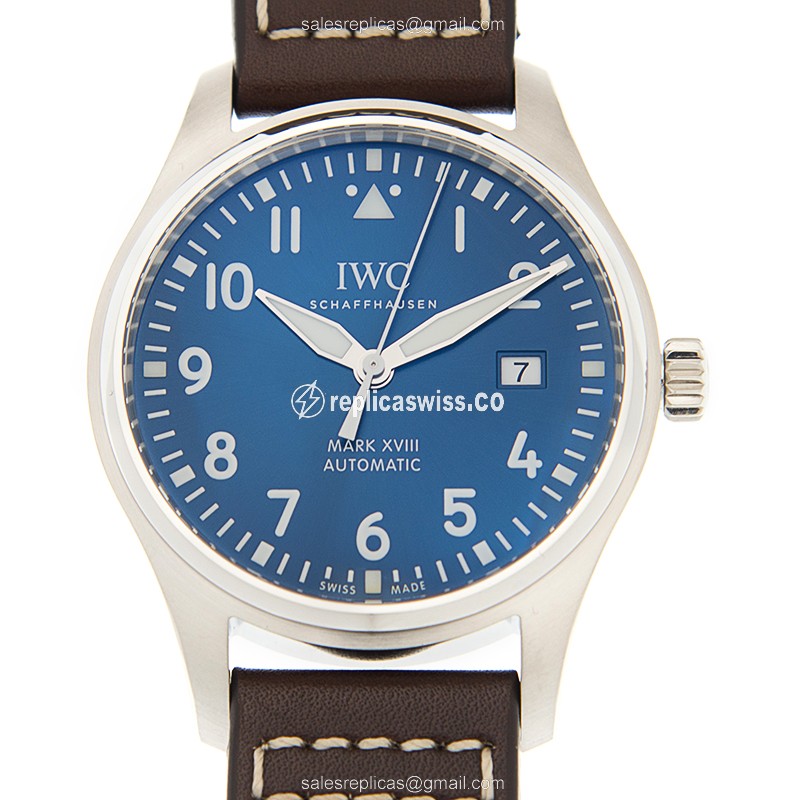 IWC PILOTS Replica - Automatic - Steel Case - Blue Dial - Brown Cowhide - Buckle Clasp - Luxury Replica PILOTS Watch