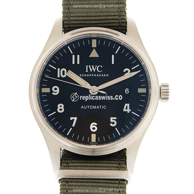 IWC PILOTS Replica - Automatic - Stainless Steel - Black Dial - Green Fabric Strap