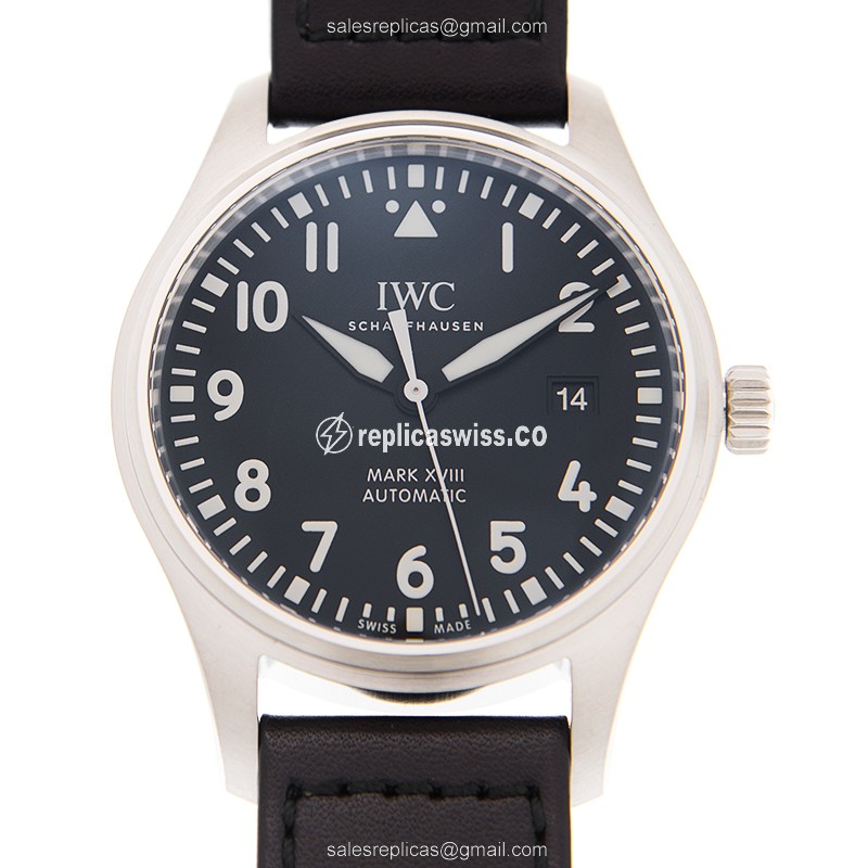 IWC PILOTS Replica - Automatic - Stainless Steel - Black Dial - Cowhide Strap - Luxury Replica PILOTS Watch