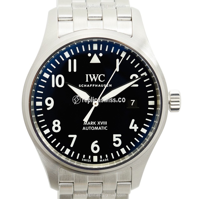 Automatic Replica Watch IWC PILOTS - Black Dial - Silver Steel Case & Strap - Luxury Replica PILOTS Watch