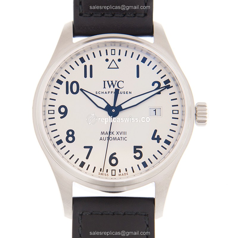 IWC Pilots Replica - Automatic - Steel Case - White Dial - Black Cowhide Strap - Buckle Clasp