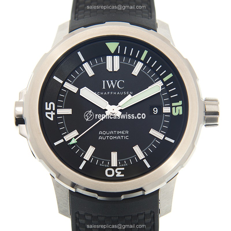 IWC AQUATIMER Replica - Automatic - Stainless Steel - Black Dial - Rubber Strap - Luxury Replica AQUATIMER Watch