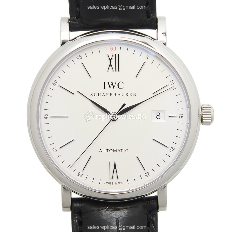 IWC Portofino Replica - Automatic - Stainless Steel - Silver Dial - Black Alligator Strap - Luxury Replica PORTOFINO Watch
