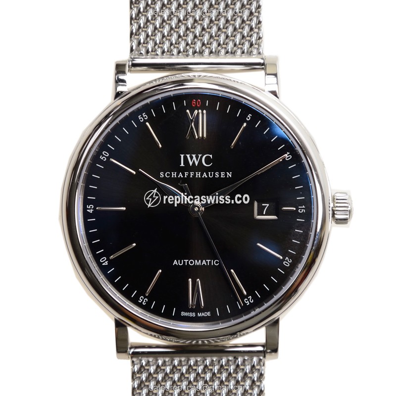 IWC Portofino Replica - Automatic - Black Dial - Steel Case - Silver Strap - Luxury Replica PORTOFINO Watch