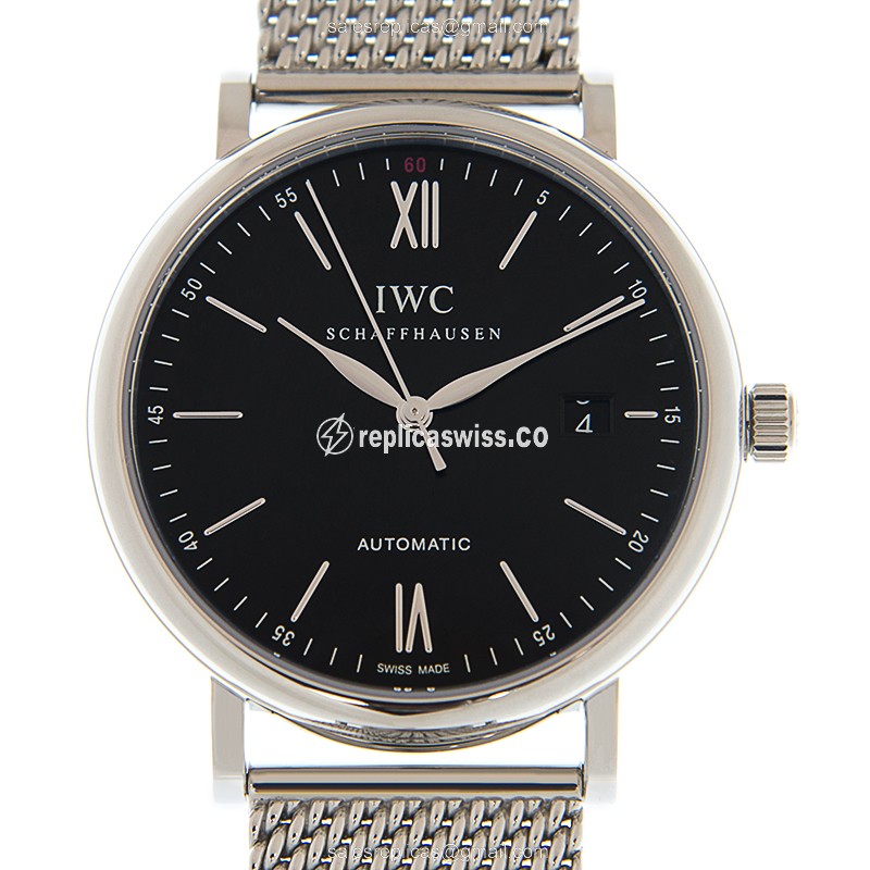 IWC Portofino Replica - Automatic - Black Dial - Steel Case - Silver Strap - Luxury Replica PORTOFINO Watch