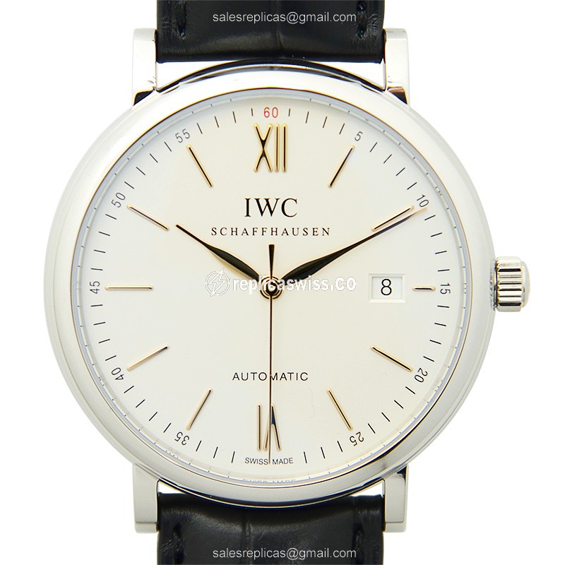 IWC Portofino Replica - Automatic - Stainless Steel - White Dial - Black Alligator Buckle