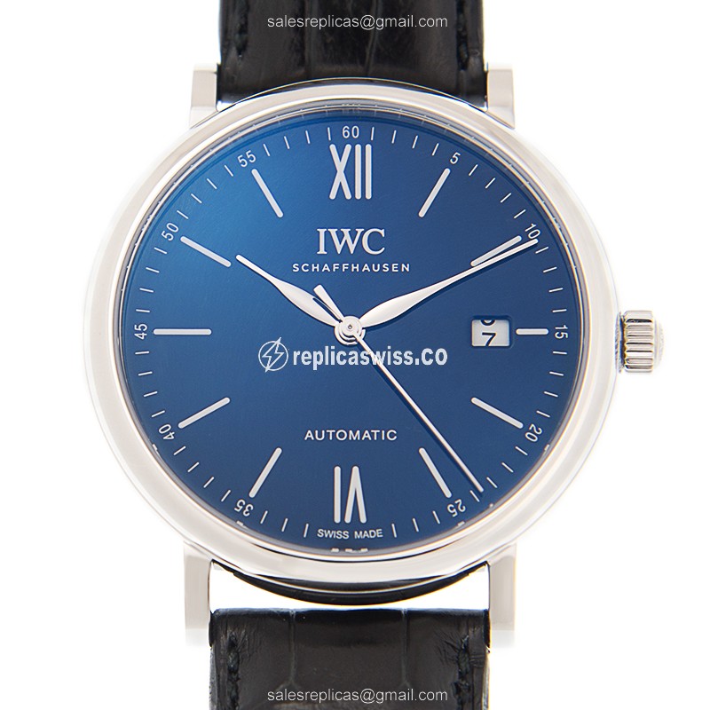 IWC Portofino Replica - Automatic - Blue Dial - Steel Case - Black Alligator Strap - Luxury Replica PORTOFINO Watch