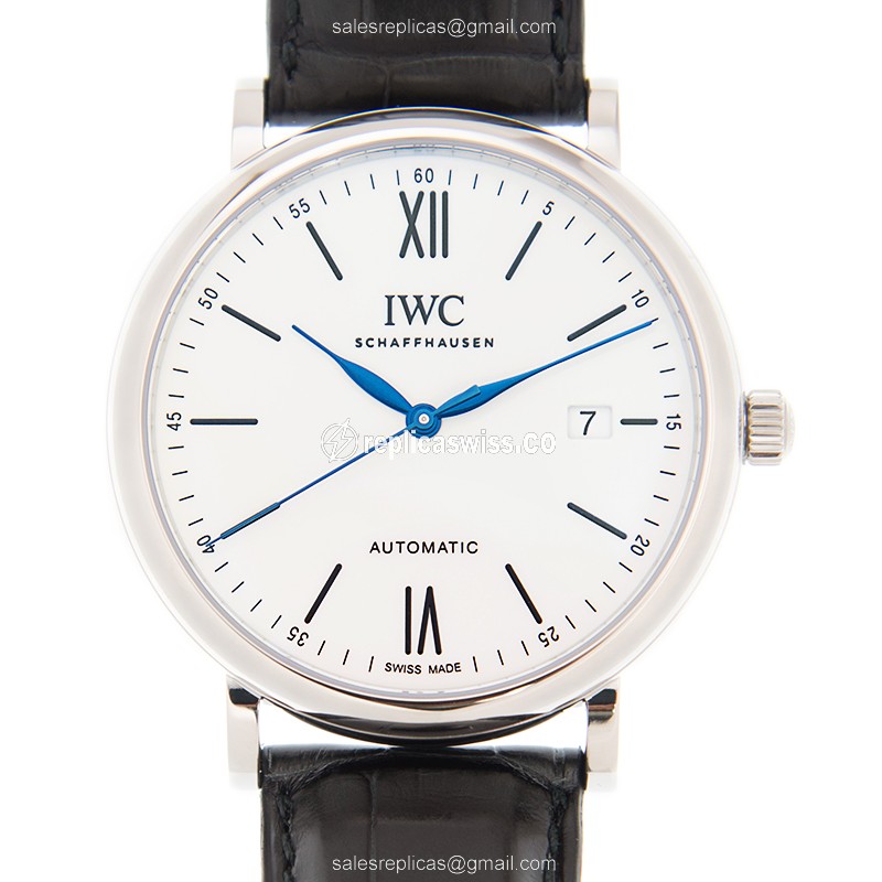 IWC PORTOFINO Automatic - Stainless Steel Case - White Dial - Black Alligator Strap - Buckle Clasp