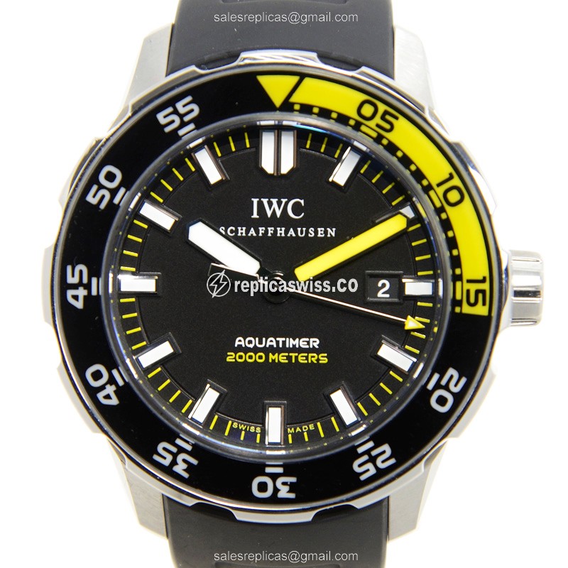 IWC Aquatimer Replica - Automatic - Stainless Steel - Black Dial - Rubber Strap - Black Buckle - Luxury Replica AQUATIMER Watch