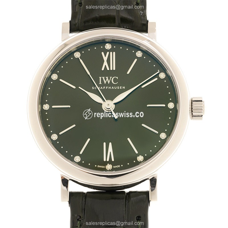 IWC Portofino Replica - Automatic - Green Dial - Steel Case - Alligator Green Strap