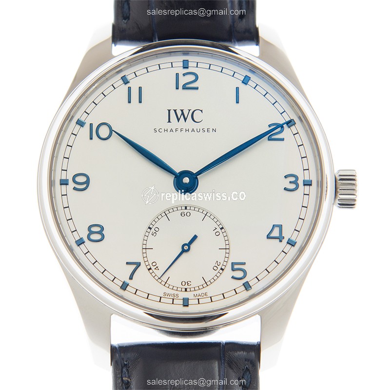 IWC Portuguese IW358304 Replica - Automatic - Steel Case - Silver Dial - Blue Alligator Strap