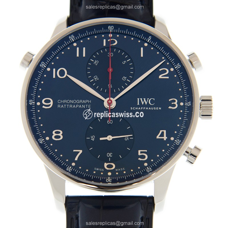 IWC Portuguese Replica - Manual Wind - Steel Case - Blue Dial - Alligator Blue Strap