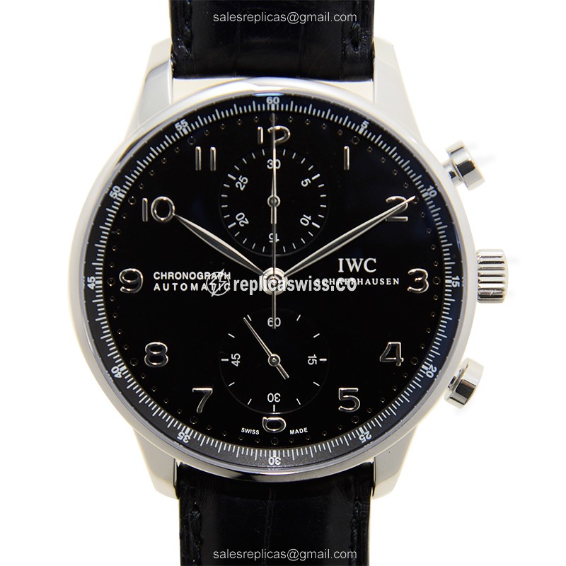 IWC Portuguese IW371447 Replica - Automatic - Stainless Steel - Black Dial - Alligator Black Clasp