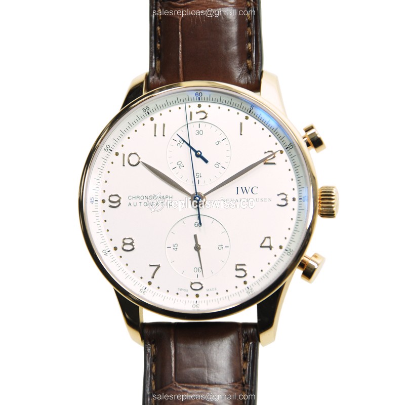 IWC Portuguese Replica - Automatic - 18kt Rose Gold - White Dial - Brown Alligator Strap