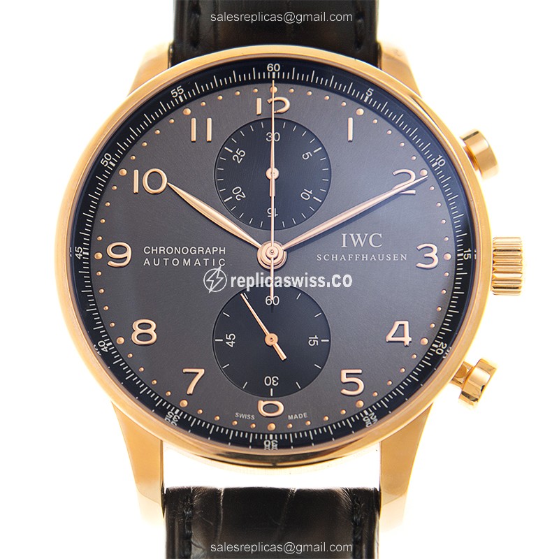 IWC Portuguese Replica - Automatic 18kt Gold - Dark Grey - Buckle Clasp - Black Alligator Strap