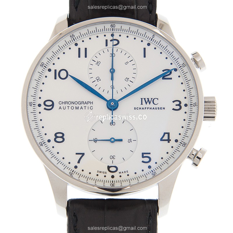 IWC Portuguese IW371602 Replica - Automatic Steel Case - White Dial - Black Alligator Strap - Buckle Clasp - Luxury Replica PORTUGUESE Watch