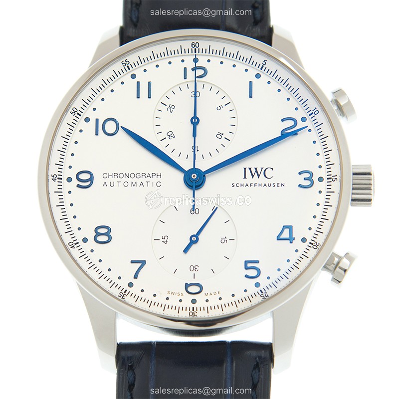 Portuguese Automatic Watch - IWC IW371605 - Stainless Steel Case - White Dial - Blue Alligator Strap