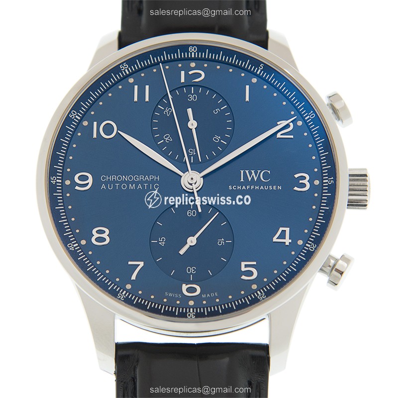 IWC Portuguese IW371606 Replica - Automatic Movement - Steel Case - Blue Dial & Alligator Blue strap