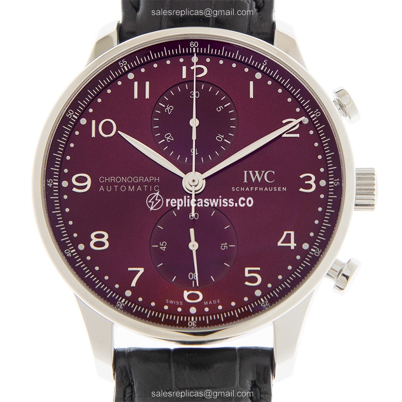 IWC Portuguese Replica - Automatic - Red Dial - Steel Case - Black Alligator Strap