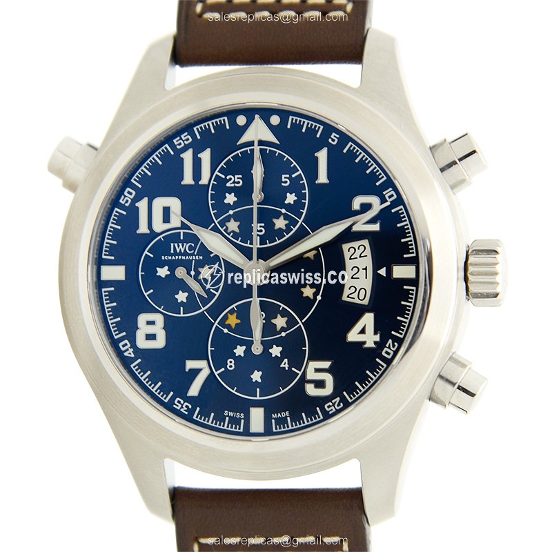IWC PILOTS Replica - Automatic - Blue Dial - Brown Cowhide - Buckle Clasp - Luxury Replica PILOTS Watch