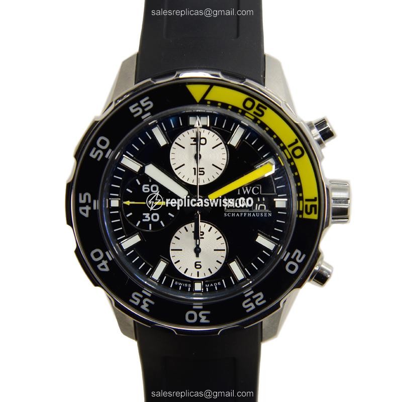 IWC AQUATIMER Replica - Automatic - Stainless Steel - Black Dial - Rubber Strap - Buckle Clasp