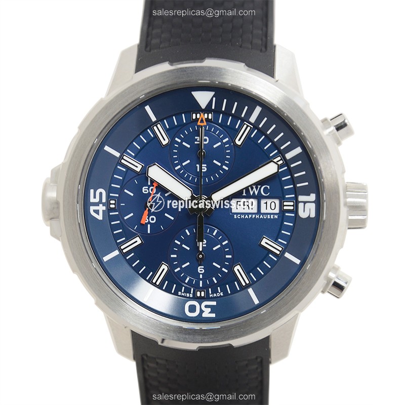 IWC AQUATIMER Replica - Automatic - Blue Dial - Steel Case - Black Rubber Strap