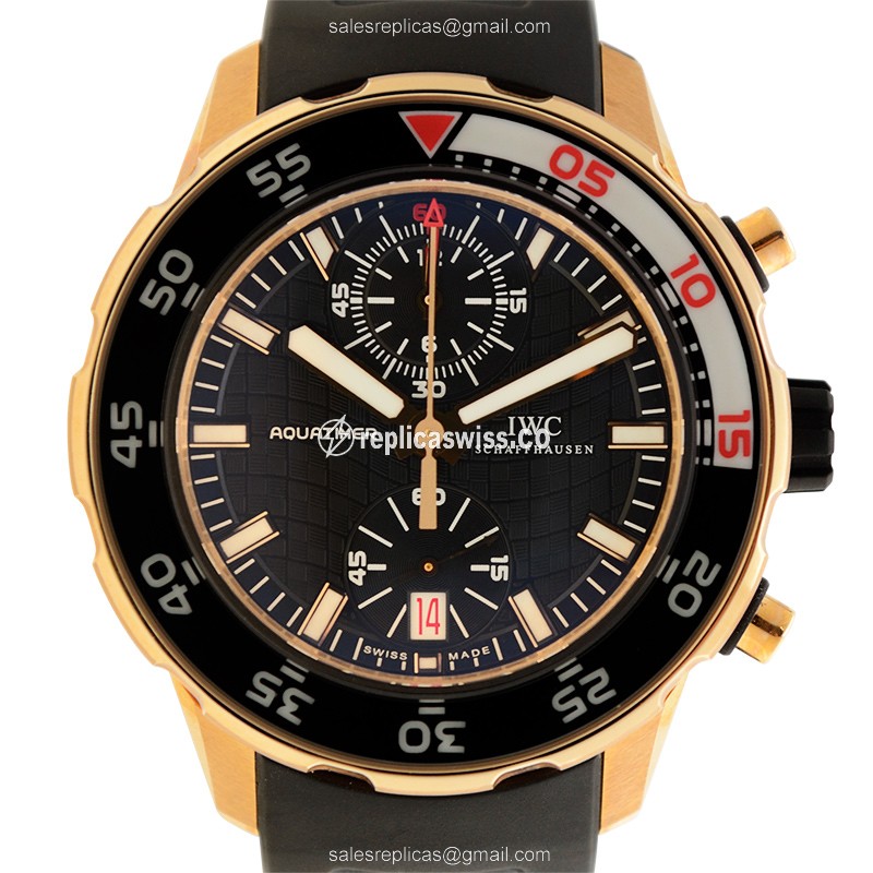 IWC IW376905 AQUATIMER Replica - Automatic - 18kt Gold - Black Dial - Rubber Strap - Luxury Replica AQUATIMER Watch