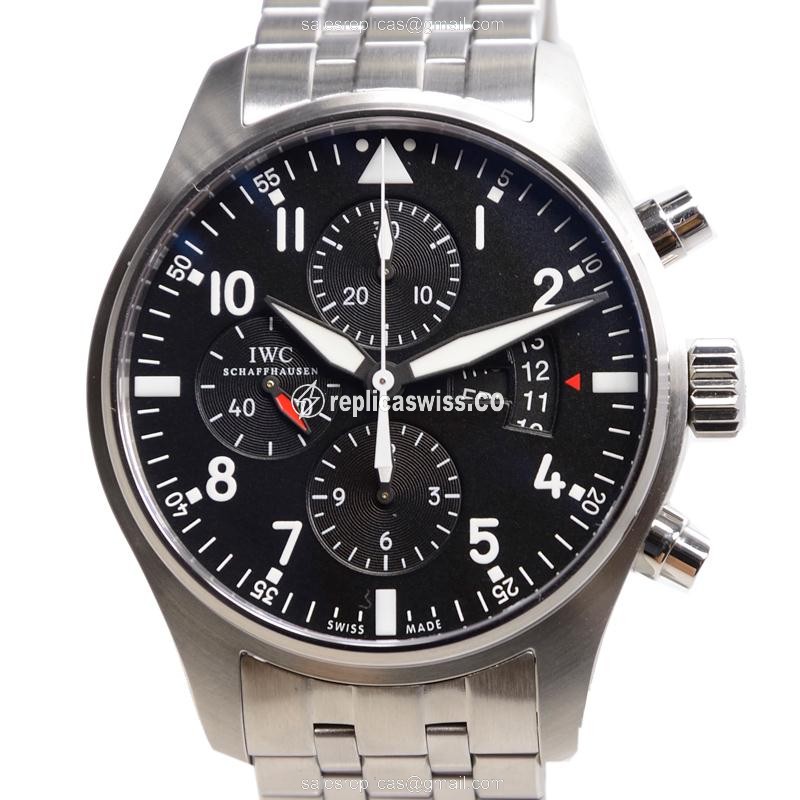 IWC PILOTS Replica - Automatic - Stainless Steel - Black Dial - Silver Steel Clasp - Luxury Replica PILOTS Watch