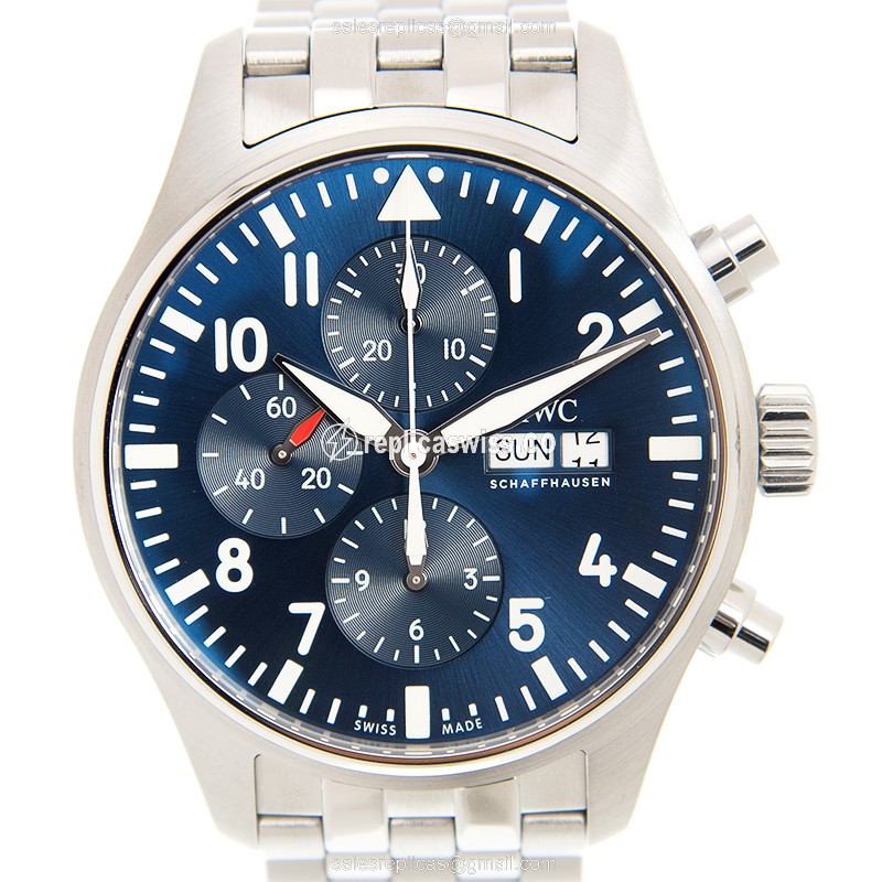 IWC PILOTS Replica - Automatic - Steel Case - Blue Dial - Silver Steel Band - Luxury Replica PILOTS Watch