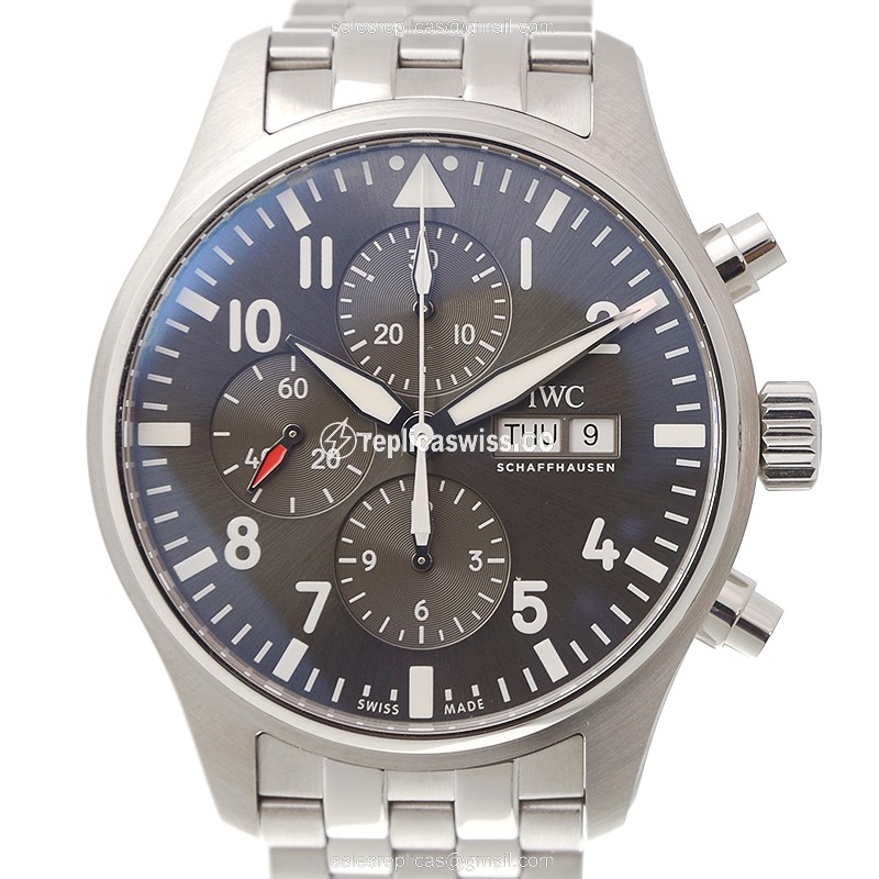 IWC PILOTS Replica - Automatic - Stainless Steel - Gray Dial - Silver Clasp - Steel Strap